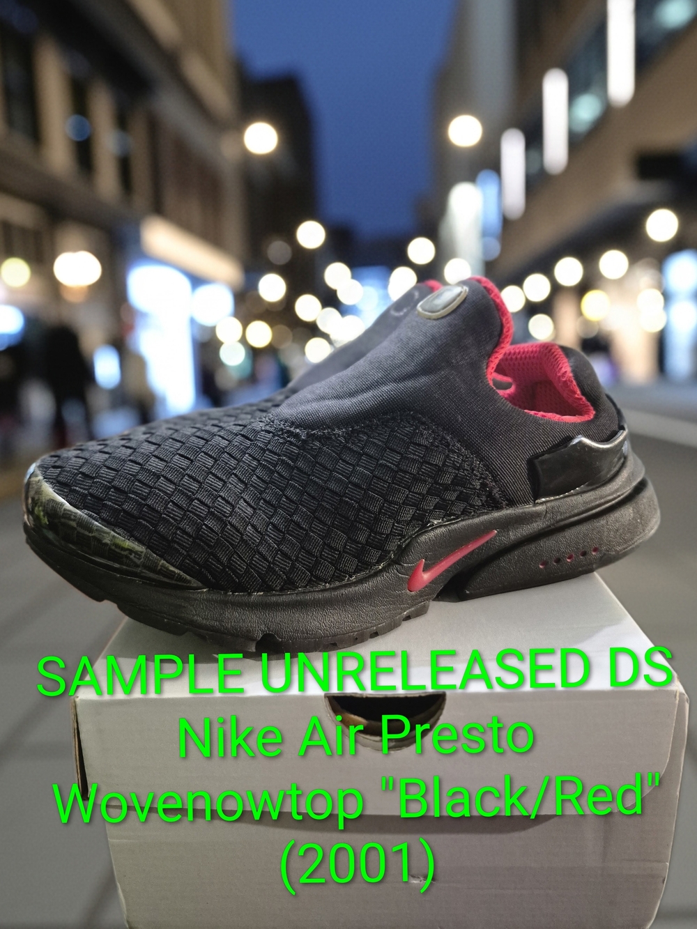 SAMPLE DS Nike Air Presto Wovenowtop "Black/Red" (2001) M9/W10.5 Not Wearable